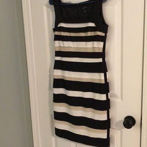 Black, white and tan knee length fitted dress